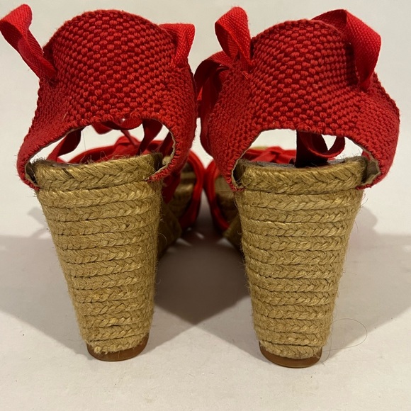 Viscata Barcelona Tamariu Red Canvas Wedge Espadrille Strappy Sandals - Picture 4 of 13